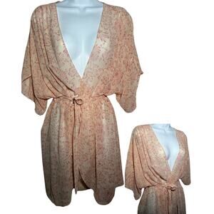 Vintage Victorias Secret Silk Sheer Kimono Robe Dress Floral Pink Small